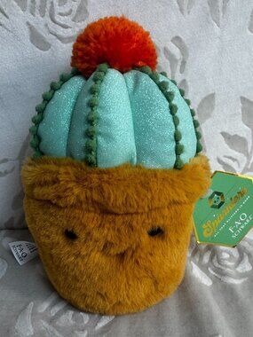 Saguaro Cactus 7" FAO Schwartz Sparklers Blue Glitter Succulent w Face NWT